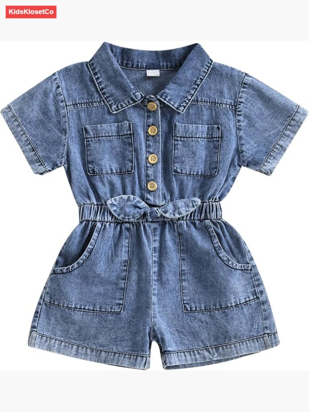 Cotton Blend Denim Overalls Romper Jumpsuit for Toddler Girl Summer Short Sleeve